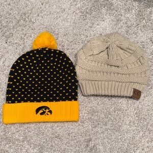 Black and Yellow Knit Beanie with Pom Pom
